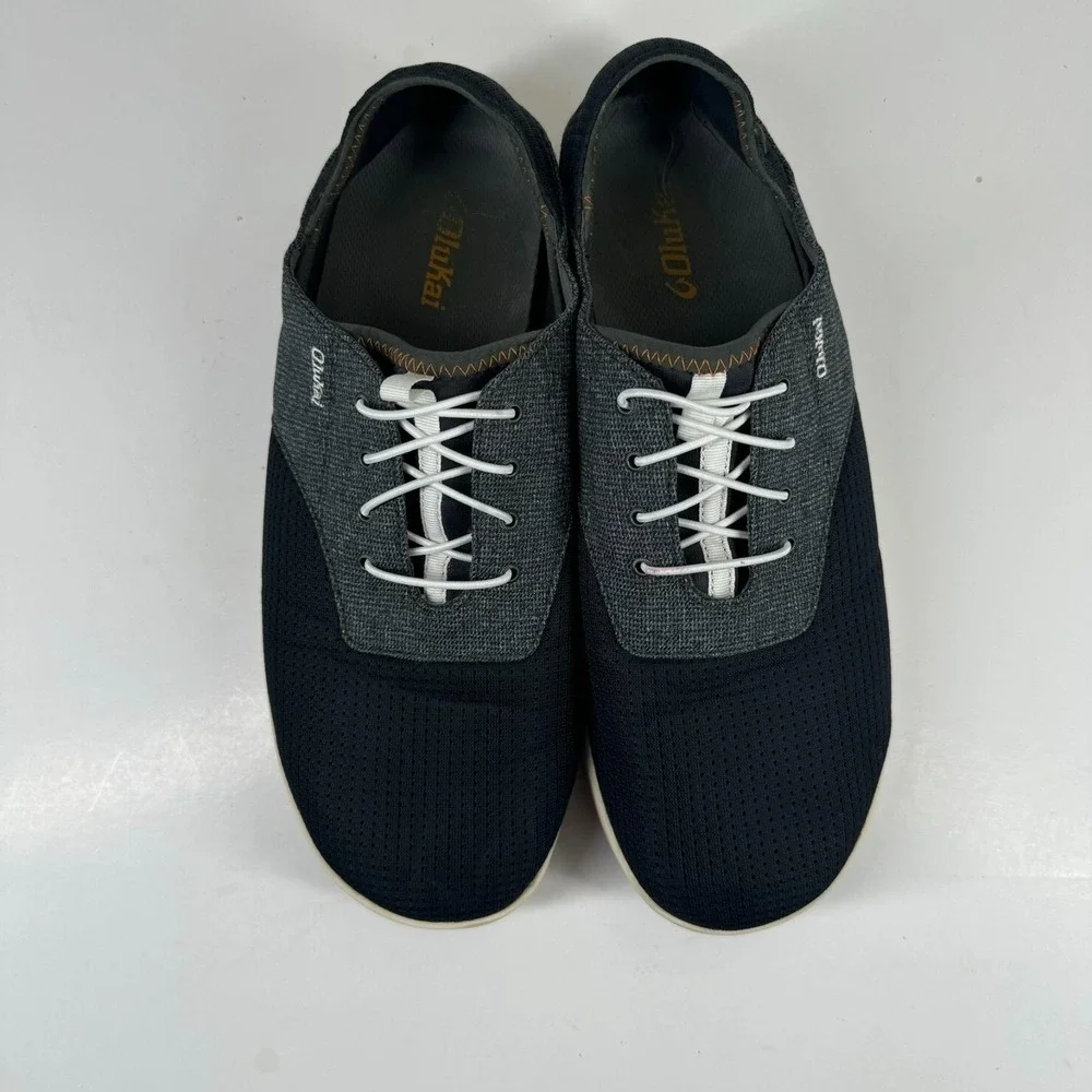 OluKai Nohea Moku Men's US 12 Dark Shadow Gray Mesh Slip-On Boat Shoe 10283-6C6C